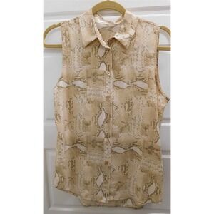 Equipment 100% Silk Beige Ivory Snake Print Button Down Sleeveless Blouse sz XS‎